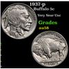 Image 1 : 1937-p Buffalo Nickel 5c Grades Choice AU/BU Slider