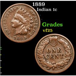 1889 Indian Cent 1c Grades vf+