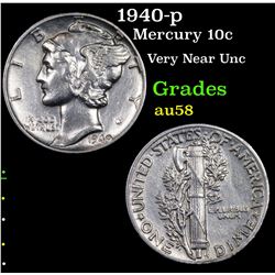 1940-p Mercury Dime 10c Grades Choice AU/BU Slider