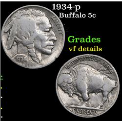 1934-p Buffalo Nickel 5c Grades vf details