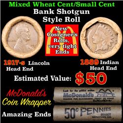 Mixed small cents 1c McDonald's wrapper shotgun roll,1917-s Wheat Cent,1889 Indian Cent other end
