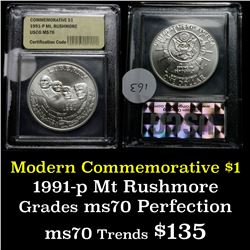 1991-p Mount Rushmore Modern Commem Dollar $1 Graded ms70, Perfection by USCG