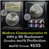 Image 1 : 1991-p Mount Rushmore Modern Commem Dollar $1 Graded ms70, Perfection by USCG