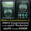 Image 1 : 1989-d Congress Modern Commem Dollar $1 Graded ms70, Perfection by USCG