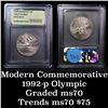 Image 1 : 1992-p Olympics Modern Commem Half Dollar 50c Graded ms70, Perfection by USCG