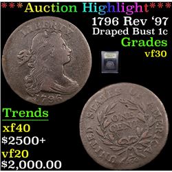 ***Auction Highlight*** 1796 Rev '97 Draped Bust Large Cent 1c Graded vf++ By USCG (fc)