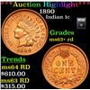 Image 1 : ***Auction Highlight*** 1890 Indian Cent 1c Graded Select+ Unc RD By USCG (fc)