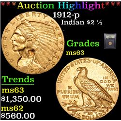 ***Auction Highlight*** 1912-p Gold Indian Quarter Eagle $2 1/2 Graded Select Unc By USCG (fc)