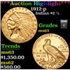 Image 1 : ***Auction Highlight*** 1912-p Gold Indian Quarter Eagle $2 1/2 Graded Select Unc By USCG (fc)
