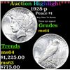Image 1 : ***Auction Highlight*** 1928-p Peace Dollar $1 Graded Choice Unc By USCG (fc)
