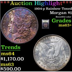 ***Auction Highlight*** 1904-p Rainbow Toned Morgan Dollar $1 Graded Select+ Unc By USCG (fc)