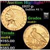Image 1 : ***Auction Highlight*** 1927-p Gold Indian Quarter Eagle $2 1/2 Graded Select+ Unc By USCG (fc)