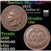 Image 1 : ***Auction Highlight*** 1872 Indian Cent 1c Graded vf+ By USCG (fc)