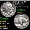 Image 1 : 1913-p Ty II Buffalo Nickel 5c Grades GEM Unc