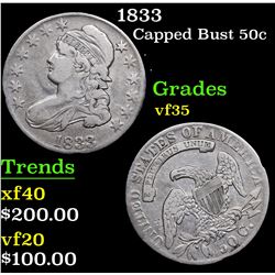 1833 Capped Bust Half Dollar 50c Grades vf++