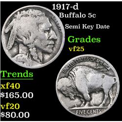 1917-d Buffalo Nickel 5c Grades vf+