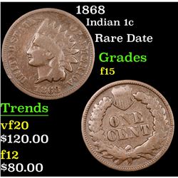 1868 Indian Cent 1c Grades f+