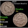 Image 1 : 1827 Coronet Head Large Cent 1c Grades f+