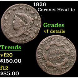 1826 Coronet Head Large Cent 1c Grades vf details