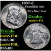 Image 1 : 1957-d Franklin Half Dollar 50c Grades Choice Unc+ FBL