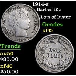 1914-s Barber Dime 10c Grades xf+