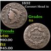 Image 1 : 1832 Coronet Head Large Cent 1c Grades f+