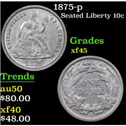 1875-p Seated Liberty Dime 10c Grades xf+