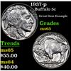 Image 1 : 1937-p Buffalo Nickel 5c Grades GEM Unc