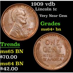 1909 vdb Lincoln Cent 1c Grades Choice+ Unc BN