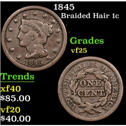 1845 Braided Hair Large Cent 1c Grades vf+