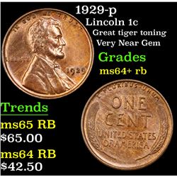 1929-p Lincoln Cent 1c Grades Choice+ Unc RB