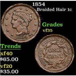 1854 Braided Hair Large Cent 1c Grades vf++