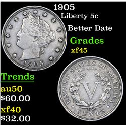 1905 Liberty Nickel 5c Grades xf+