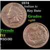 Image 1 : 1874 Indian Cent 1c Grades vg+