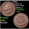 Image 1 : 1865 Indian Cent 1c Grades vf+