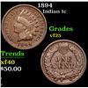 Image 1 : 1894 Indian Cent 1c Grades vf+