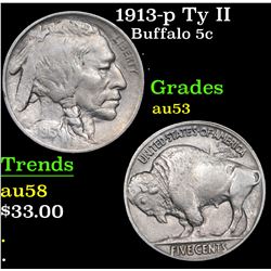 1913-p Ty II Buffalo Nickel 5c Grades Select AU