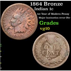 1864 Bronze Indian Cent 1c Grades vg+