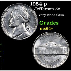 1954-p Jefferson Nickel 5c Grades Choice+ Unc
