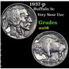 Image 1 : 1937-p Buffalo Nickel 5c Grades Choice AU/BU Slider