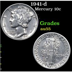 1941-d Mercury Dime 10c Grades Choice AU