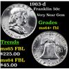 Image 1 : 1963-d Franklin Half Dollar 50c Grades Choice Unc+ FBL