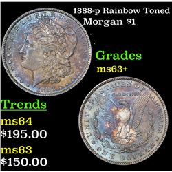 1888-p Rainbow Toned Morgan Dollar $1 Grades Select+ Unc