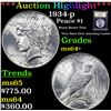 Image 1 : ***Auction Highlight*** 1934-p Peace Dollar $1 Graded Choice+ Unc By USCG (fc)