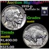 Image 1 : ***Auction Highlight*** 1919-p Buffalo Nickel 5c Graded GEM+ Unc By USCG (fc)