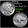 Image 1 : 1937-p Buffalo Nickel 5c Grades Choice AU/BU Slider