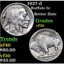 1927-d Buffalo Nickel 5c Grades vf++