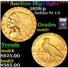 Image 1 : ***Auction Highlight*** 1928-p Gold Indian Quarter Eagle $2 1/2 Graded Select+ Unc By USCG (fc)