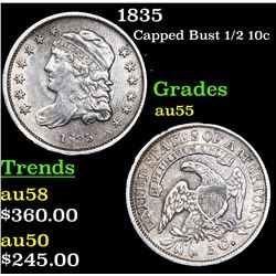 1835 Capped Bust Half Dime 1/2 10c Grades Choice AU
