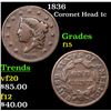 Image 1 : 1836 Coronet Head Large Cent 1c Grades f+